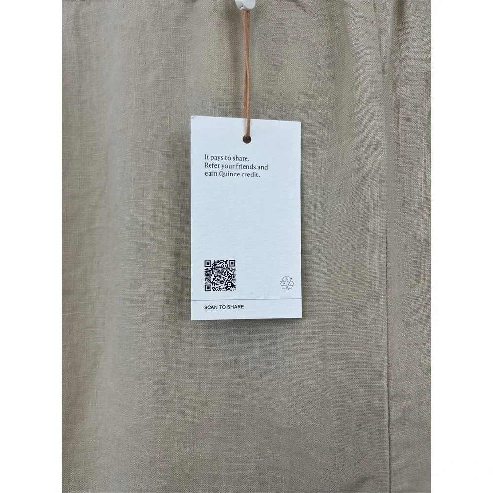 Quince Women's 100% European Linen Crop Pants NWT Size L Beige Pull On 3 Pocket
